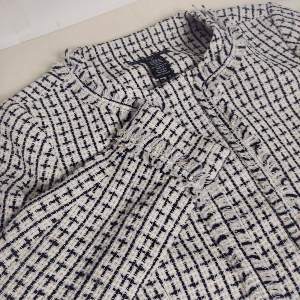 Apostrophe Petite Tweed Blazer Jacket Black White Fringe Trim Office Career